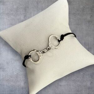 Stainless steel Handcuffs bracelet black leather